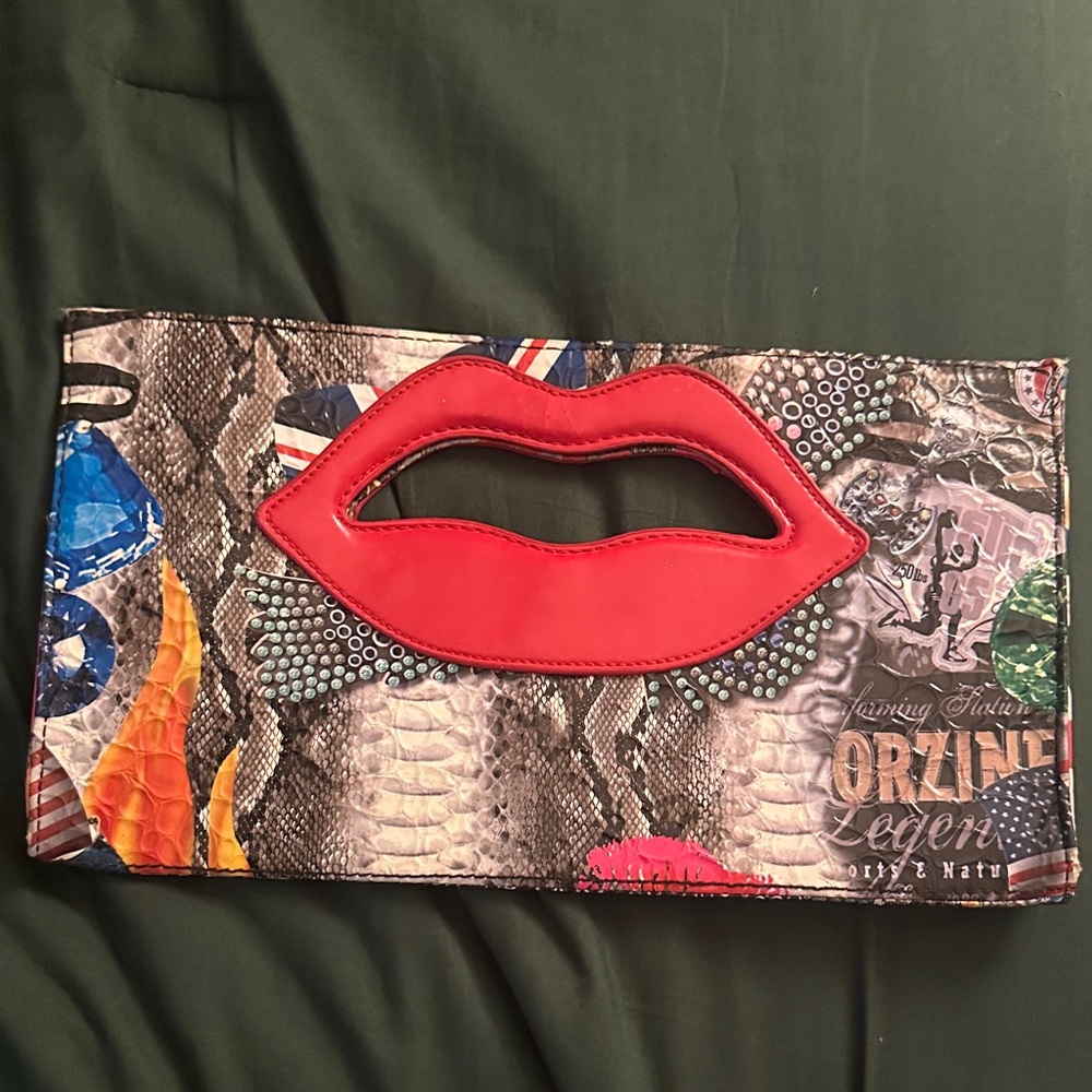 Vibrant Red Lip Cutout Clutch